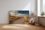 Sinus Art Wandbild 120x80cm Sandweg durch Dünen in goldener Abendstimmung für entspannte Raumwirkung