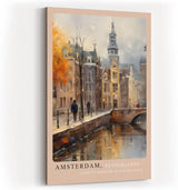 Paul Sinus Kunstdruck 40x60cm Amsterdam Netherlands – Malerische Altstadt an Gracht in herbstlichem Licht mit künstlerischem Flair