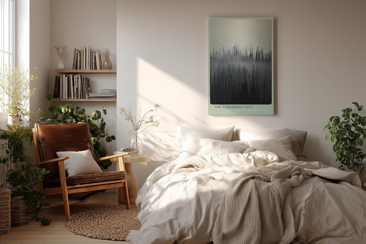 Paul Sinus Wandbild in 40x60cm The Vanishing City – Abstraktes Stadtmotiv in Schwarz-Weiß mit vertikalen Linienstrukturen