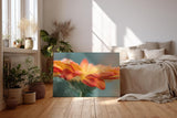 Sinus Art Wandbild 120x80cm Erfrischende Darstellung einer orangefarbenen Blüte mit glitzernden Tropfen