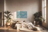 Sinus Art Wandbild 120x80cm Florales Design mit Blüten und Blättern im klassischen Vintage-Stil auf blauem Hintergrund