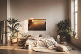 Sinus Art Wandbild 120x80cm Dramatische Landschaft mit Felsformationen im Gegenlicht der aufgehenden Sonne erzeugt Weite und Ruhe