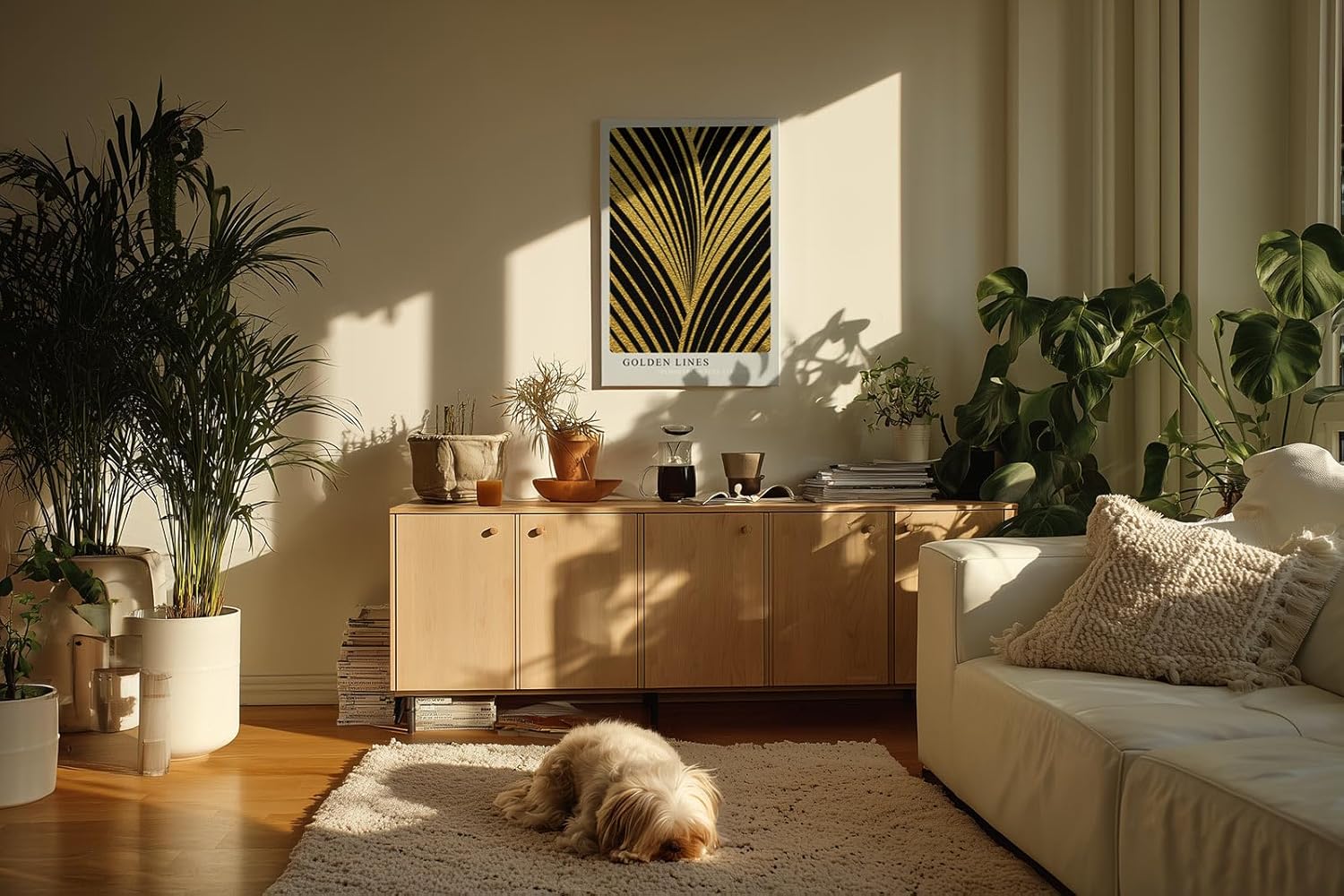 Paul Sinus Kunstdruck 40x60cm Golden Lines – Art-Déco-Design mit goldener Struktur auf Schwarz
