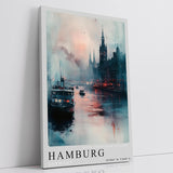 Paul Sinus Leinwandbild 80x120cm Hamburg Misty Evenings – Atmosphärische Hafenszene mit nebligem Elbufer, beleuchteten Gebäuden, Schiffe