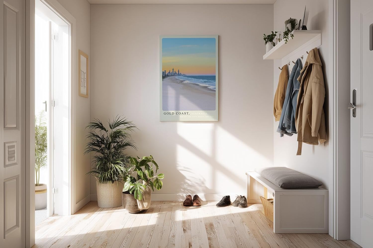 Paul Sinus Kunstdruck 40x60cm Gold Coast Australia – Weite Küste mit Skyline bei Sonnenuntergang in Australien als Panorama