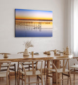 Paul Sinus Wandbild 120x80cm Abendröte Meer Fischernetze Kraniche Horizont Berge