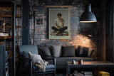 Paul Sinus Wandbild in 40x60cm Pages and Peace – Meditatives Porträt einer jungen Frau, sitzend auf Bücherstapeln im Schneidersitz und lesend, zeitgenössische Bilder in harmonischer Farbgebung