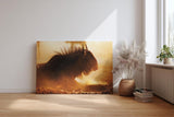 Sinus Art Wandbild 120x80cm Eindrucksvolle Tieraufnahme mit staubigem Lichtspiel und natürlicher Wildnis-Atmosphäre