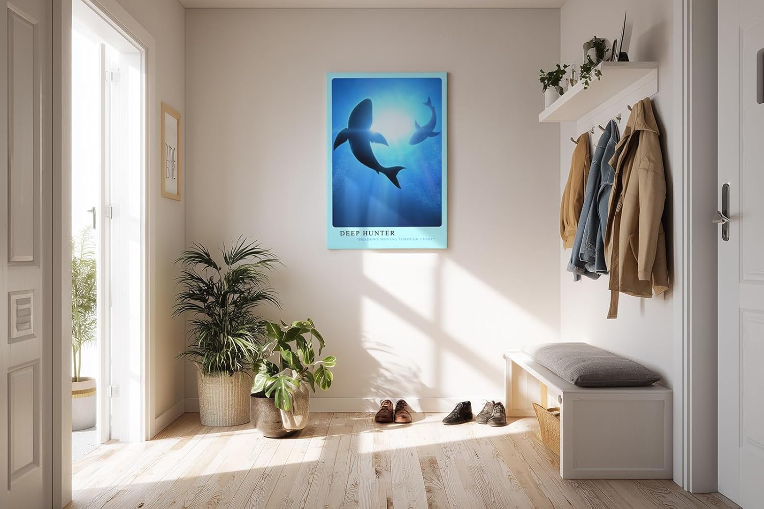 Paul Sinus Kunstdruck 40x60cm Hai Meer Unterwasser Silhouette Jäger Ozean Deep Hunter