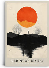 Paul Sinus Leinwandbild 40x60cm Red Moon Rising geheimnisvolle Landschaft mit leuchtend rotem Mond Silhouette einsamer Figur reflektierendes Wasser