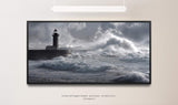 Leuchtturm in Portugal ca. 130x70cm Wandbild inklusive Schattenfugenrahmen schwarz - Panorama Leinwand Bild XXL Format Wandbilder Wohnzimmer Wohnung Deko Kunstdrucke