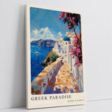 Paul Sinus Leinwandbild 60x90cm Greek Paradise – Santorini, Griechenland, Küste, Blau, Weiß, Architektur, Insel, Meer, Sonne, Urlaub, Kykladen