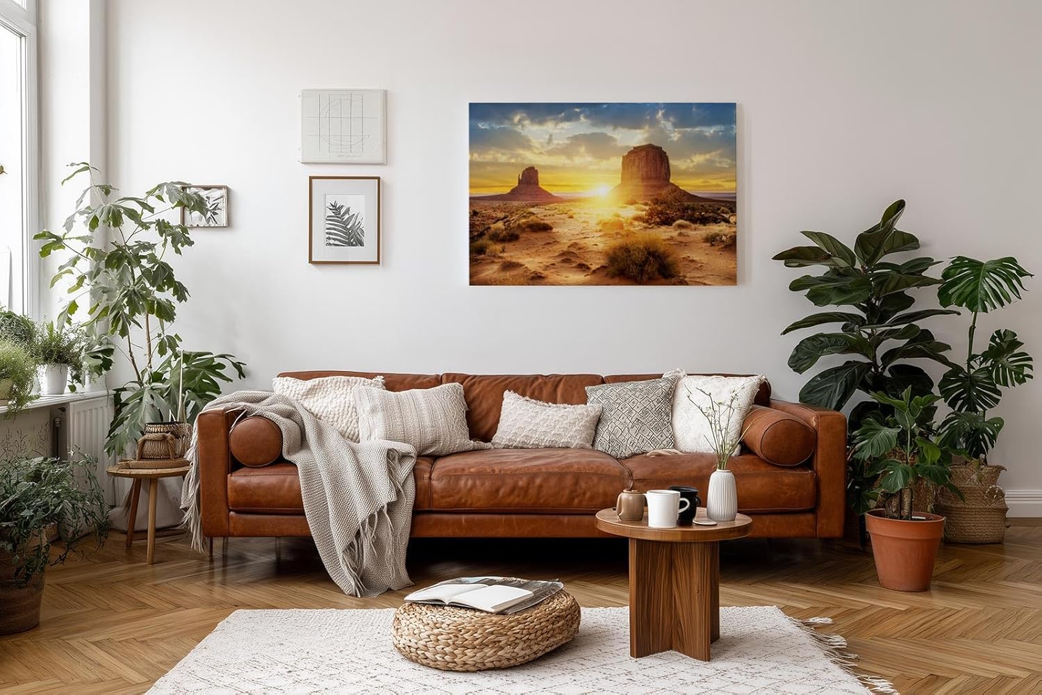 Sinus Art Wandbild 120x80cm Dramatischer Sonnenuntergang mit Wüstenformationen und weitem Himmel