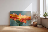 Sinus Art Wandbild 120x80cm Erfrischende Darstellung einer orangefarbenen Blüte mit glitzernden Tropfen