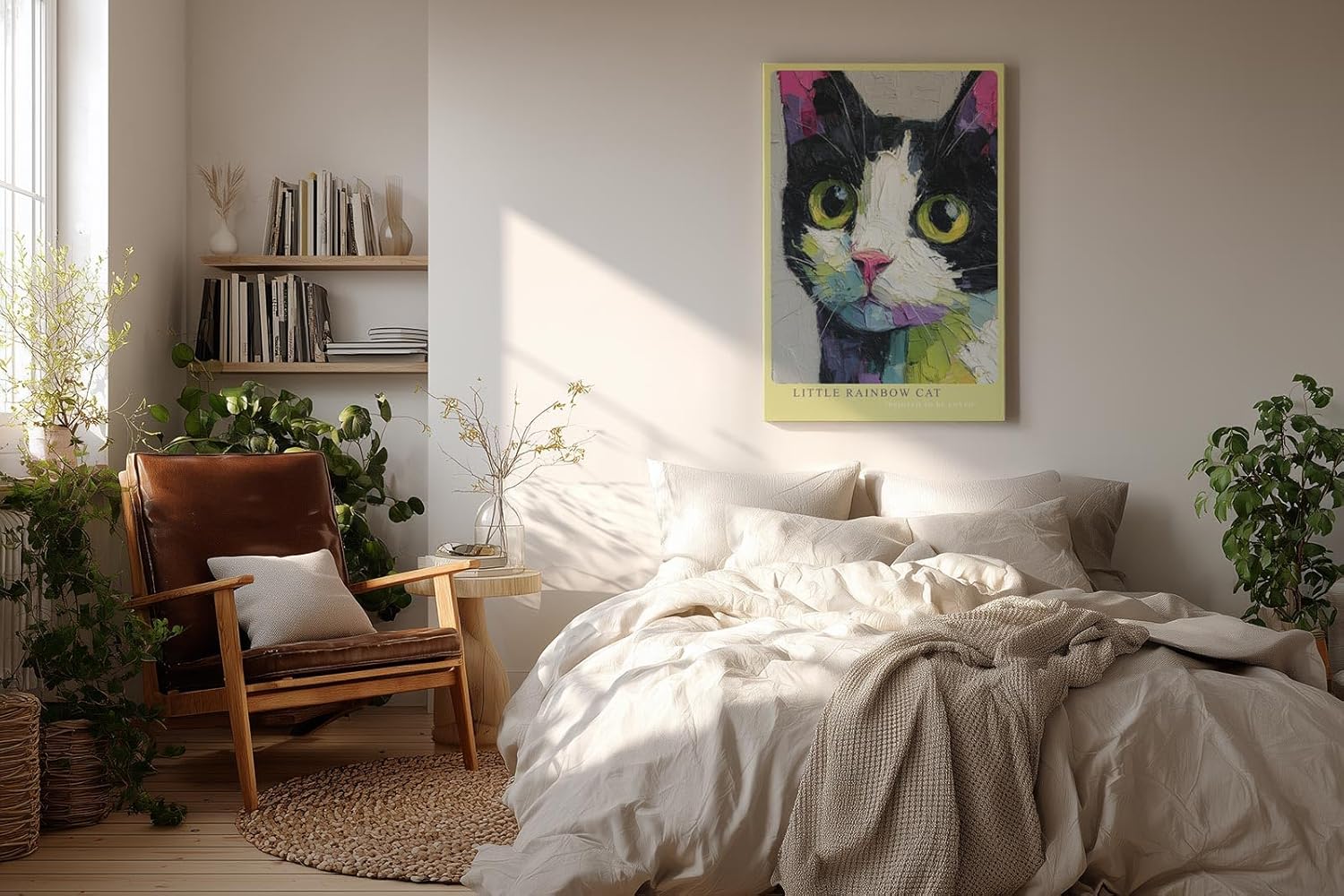 Paul Sinus Wandbild in 40x60cm Little Rainbow Cat – farbenfrohes Katzenportrait in moderner Bilder für lebendige Wohnraumgestaltung