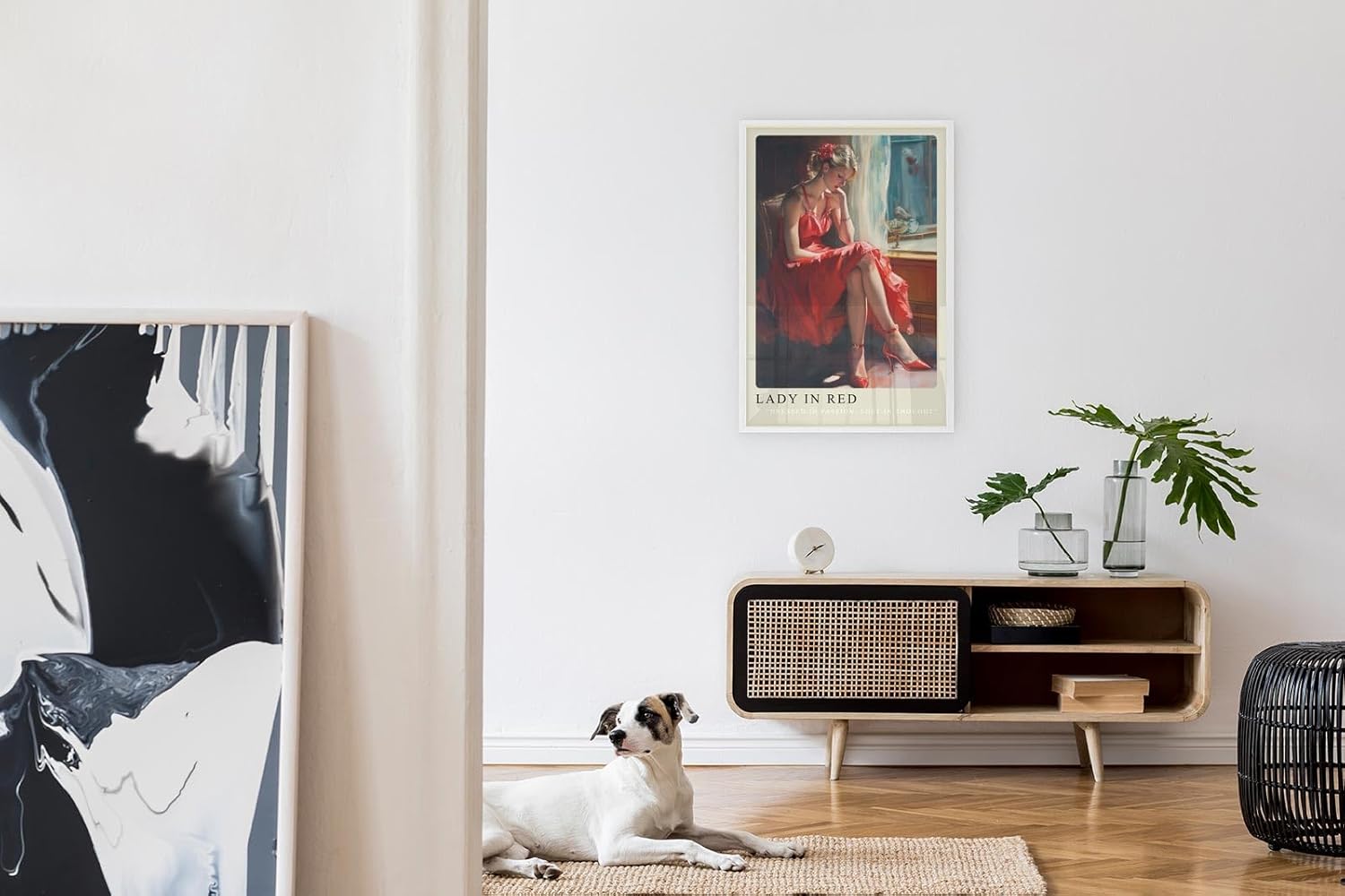 Paul Sinus Leinwandbild 60x90cm Lady in Red – Frau, Rot, Eleganz, Leidenschaft, Nostalgie, Sinnlichkeit, Vintage, Romantik, Kunst, Schönheit, Emotion