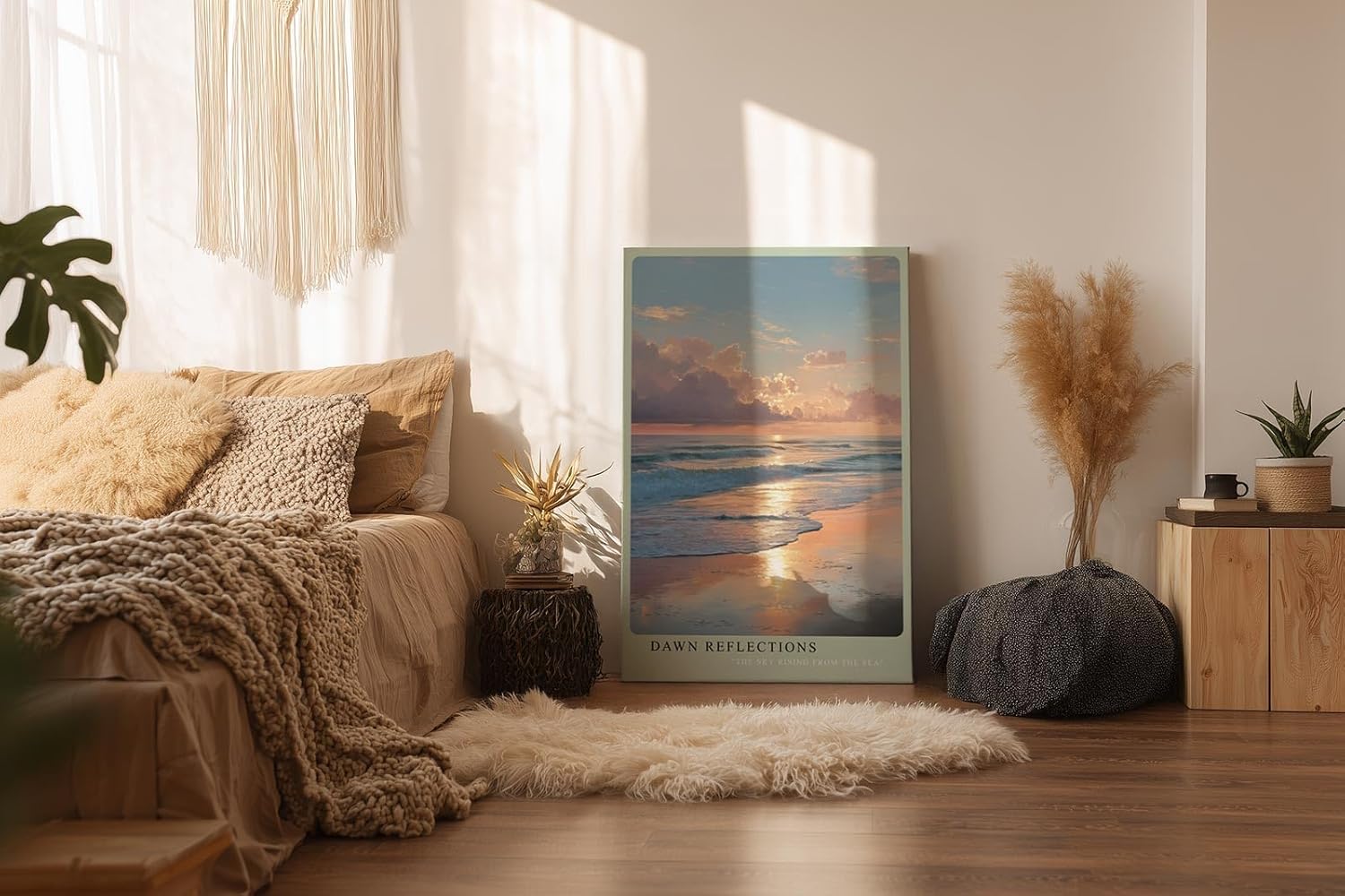 Paul Sinus Wandbild in 40x60cm Morgenstimmung am Meer mit sanften Wellen und goldenen Lichtreflexen im Wasser