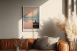 Paul Sinus Wandbild in 40x60cm Her Quiet Power – Meditatives Landschaftsmotiv mit Frau auf einem Steg, Blick auf spiegelnden See und Berge im Sonnenaufgang, moderne Bilder in sanften Farbtönen