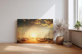 Sinus Art Wandbild 120x80cm Wunderschöner Sonnenuntergang über ruhigem Wasser mit segelnden Booten