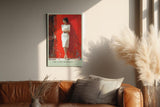 Paul Sinus Wandbild in 40x60cm Frau in weißem Kleid an roter Tür – elegantes Porträt mit zeitloser Ausstrahlung
