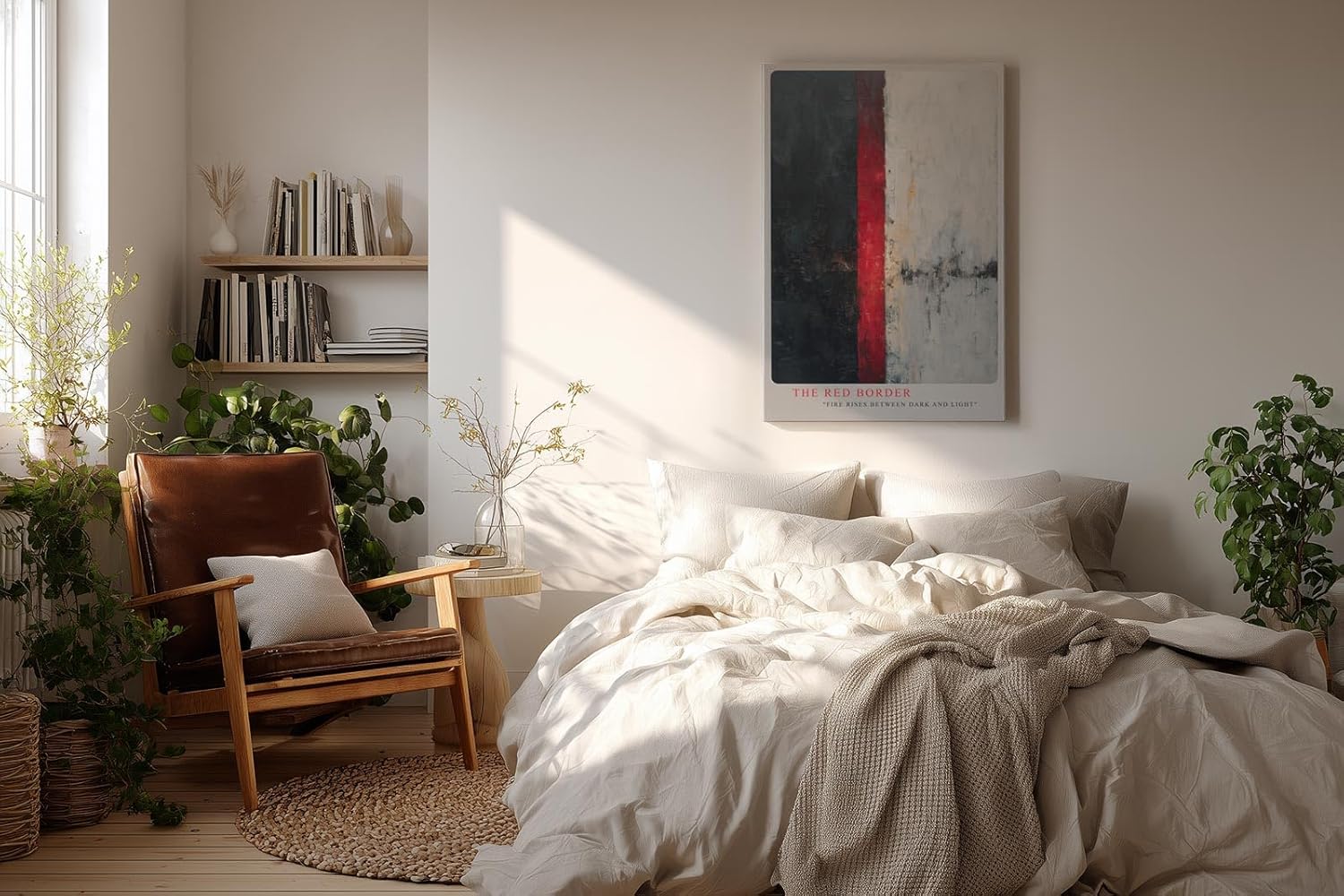 Paul Sinus Wandbild in 40x60cm The Red Border – Abstrakte Komposition mit starkem Hell-Dunkel-Kontrast und rotem Akzentstreifen
