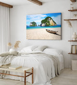 Paul Sinus Wandbild 120x80cm Thailand Meer Felsen Sommer Sonnenschein Fischerboot Strand