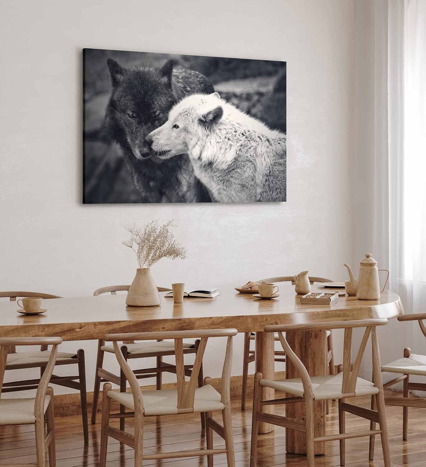 Paul Sinus Wandbild 120x80cm Zwei Wölfe Schwarz Weiß Pärchen Tierfotografie