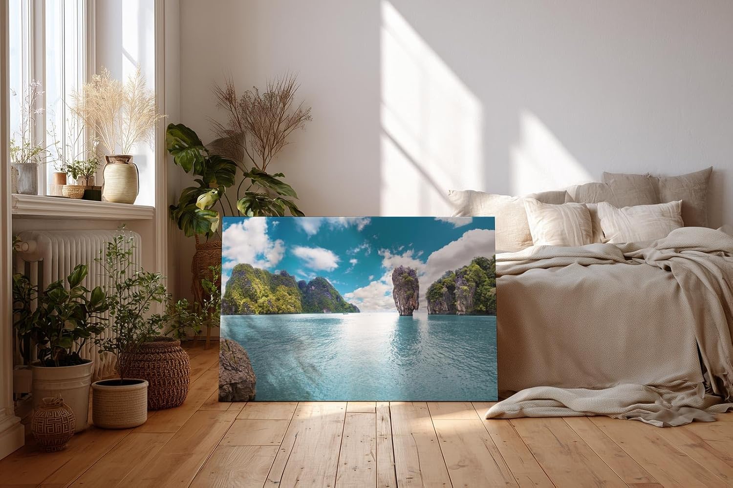 Sinus Art Wandbild 120x80cm Atemberaubendes Inselmotiv mit türkisfarbenem Wasser und einzigartigen Felsen für Fernweh-Feeling