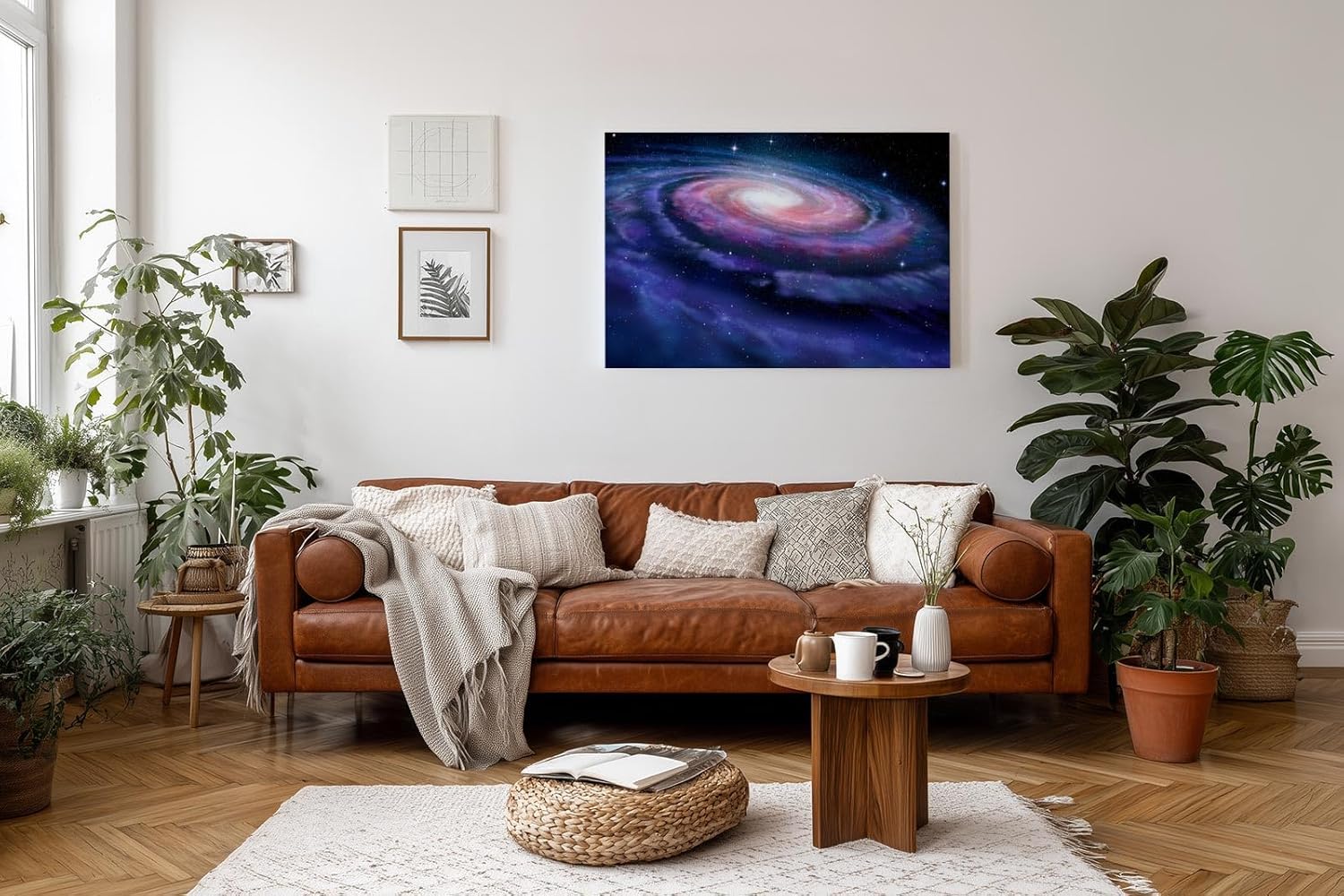 Sinus Art Wandbild 120x80cm Spiralförmige Galaxie mit hell leuchtendem Zentrum im Weltraum – geheimnisvoll und schön