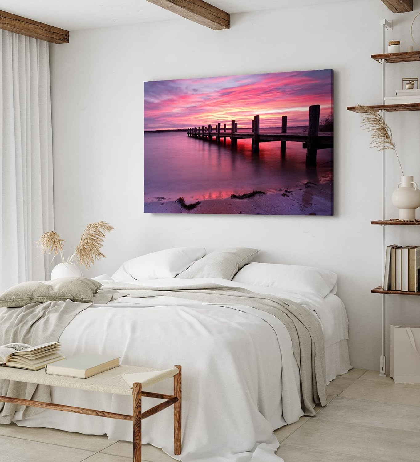 Paul Sinus Wandbild 120x80cm Meer Steg Sonnenuntergang Rot Himmel Abendröte