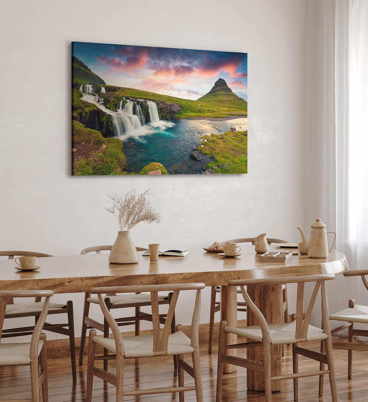 Paul Sinus Wandbild 120x80cm Island Kirkjufellsfoss Landschaft Berge Grün Wasserfall