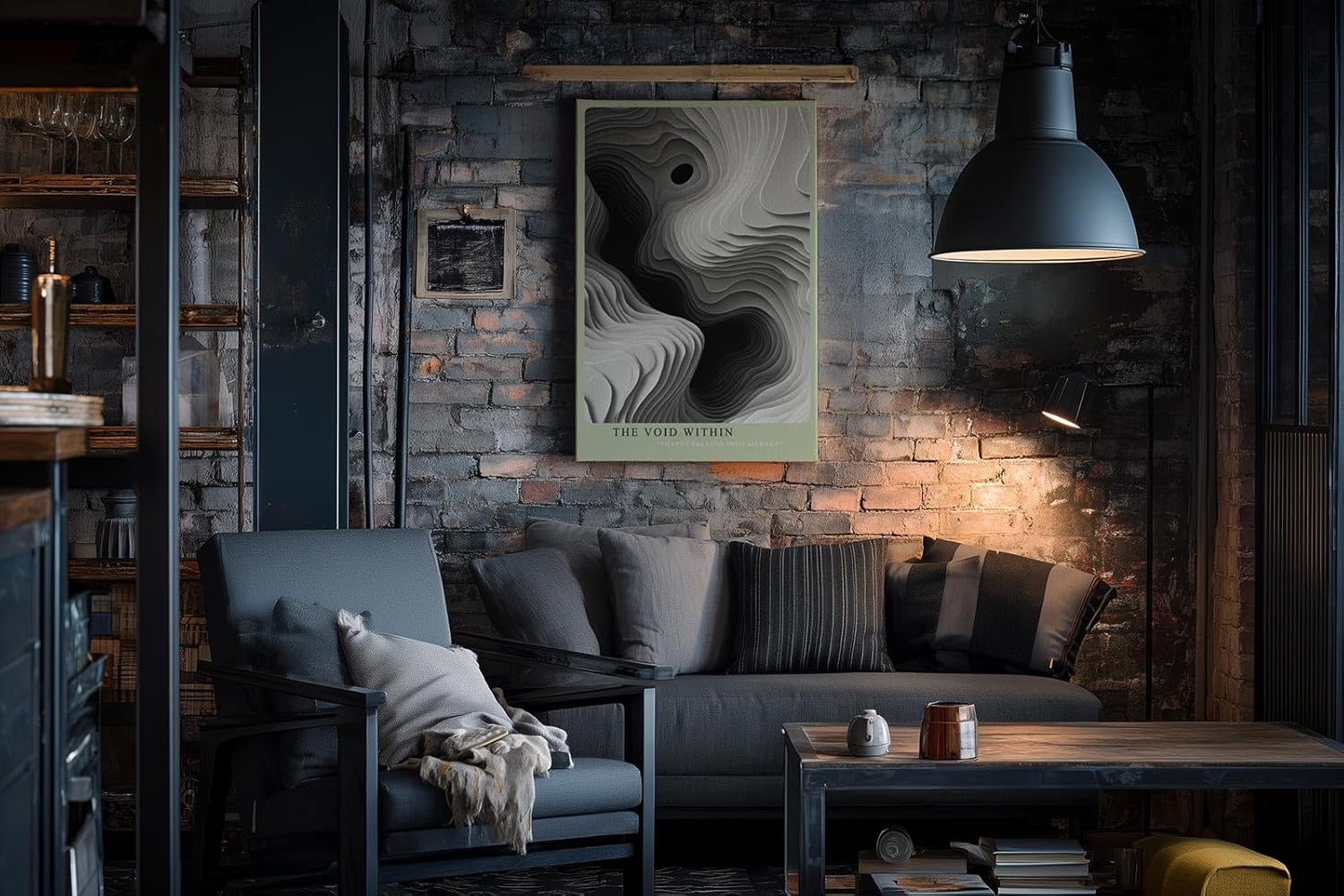 Paul Sinus Wandbild in 40x60cm The Void Within – Schwarz-weiße Topografie mit organischen Schichtungen und geheimnisvollem Tiefeneffekt