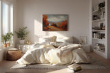 Sinus Art Wandbild 120x80cm Malerisches Motiv mit Hügeln, buntem Laub, weißem Haus und weitem Blick in herbstlicher Stimmung