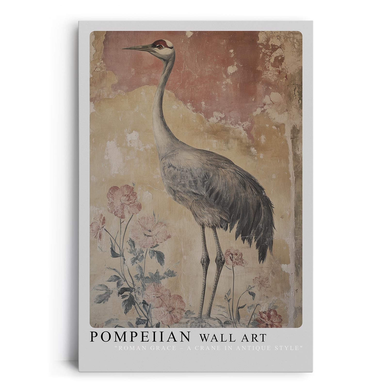 Paul Sinus Leinwandbild 60x90cm Pompeian Wall Art Leinwandbild antiker Kranich im römischen Stil florale Elemente