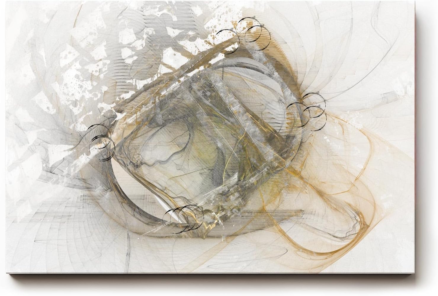 Sinus Art Wandbild 120x80cm Komplexe abstrakte Linienführung in hellem Beige, Grau und dezentem Goldton