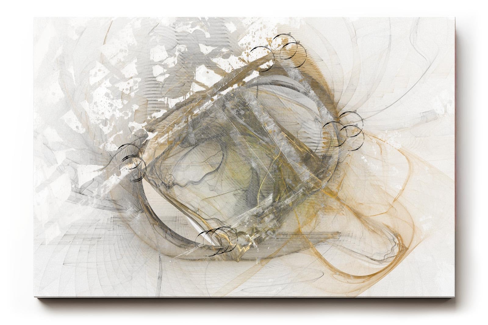 Sinus Art Wandbild 120x80cm Komplexe abstrakte Linienführung in hellem Beige, Grau und dezentem Goldton
