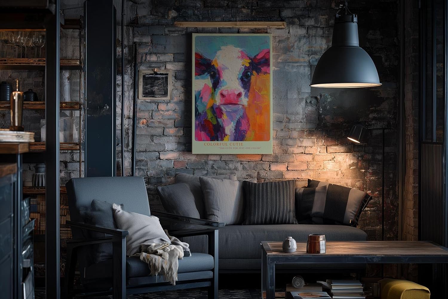 Paul Sinus Wandbild in 80x120cm Colorful Cutie – Buntes Kuh-Porträt im modernen Acrylstil, farbenfrohe Kunst für ein lebendiges Ambiente