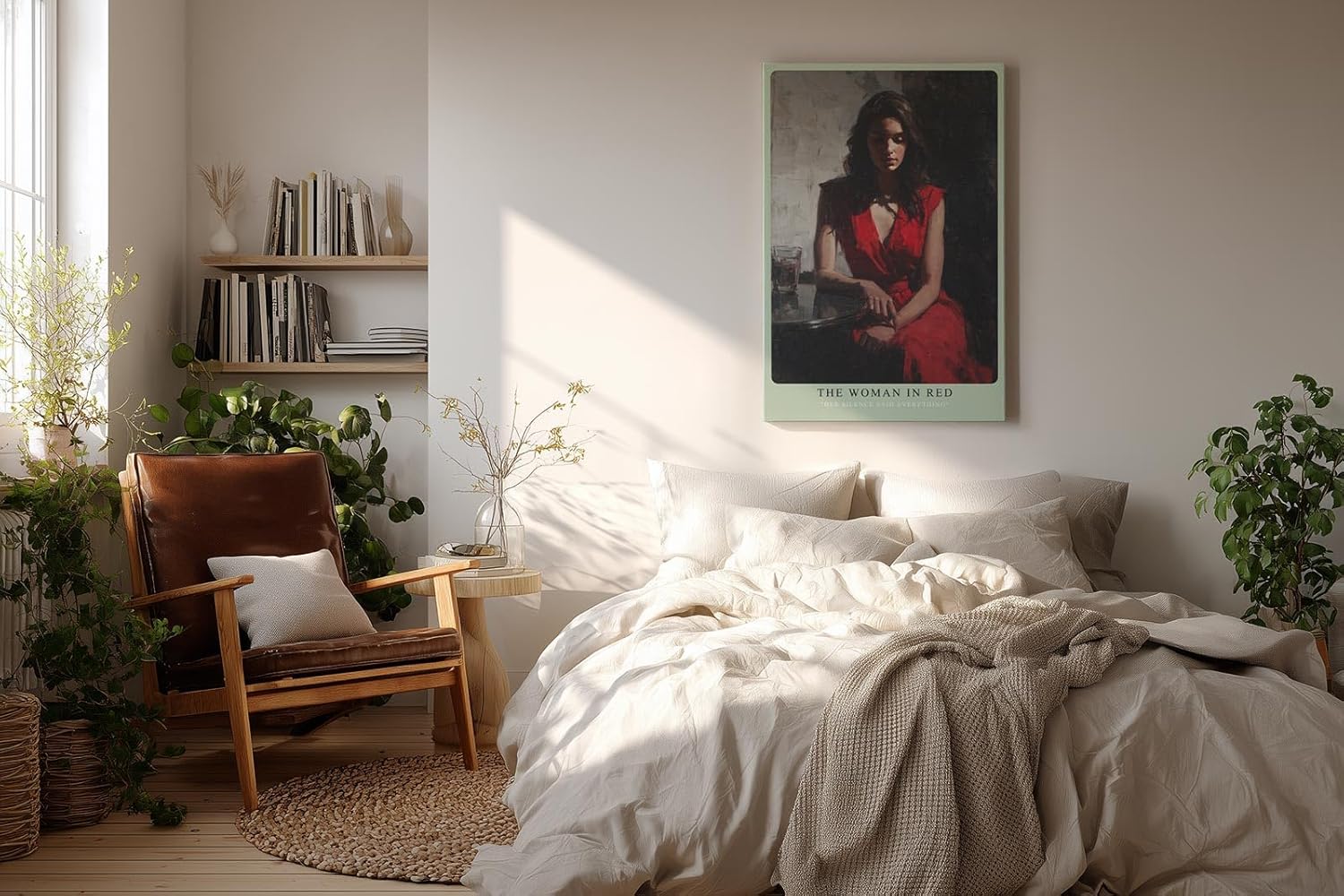 Paul Sinus Wandbild in 40x60cm The Woman in Red Bilder einer Frau im roten Kleid an einem Tisch sitzend für ausdrucksstarke Raumgestaltung