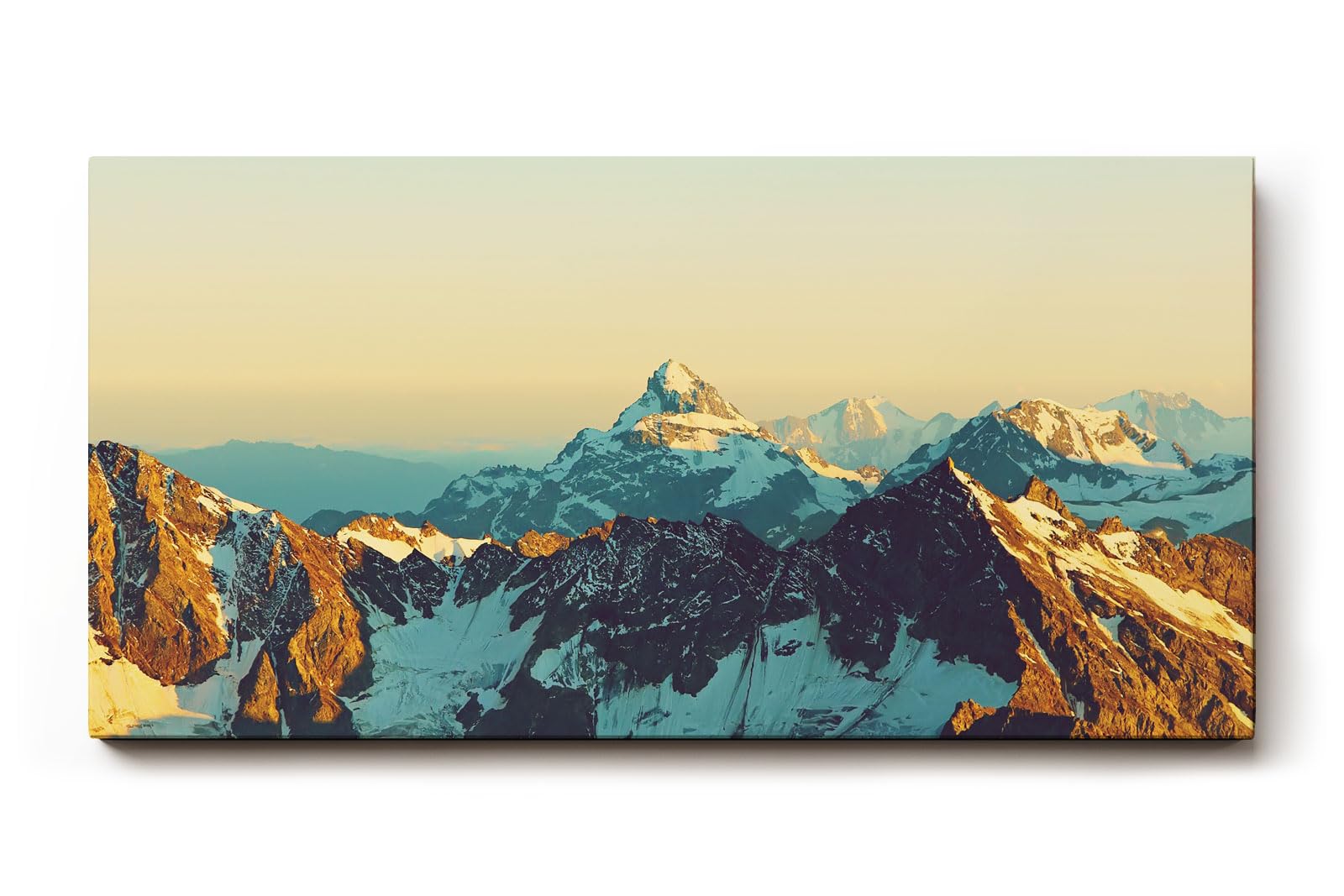 Sinus Art Wandbild 120x80cm Imposantes Alpenpanorama mit goldener Lichtstimmung für kraftvolle Raumwirkung