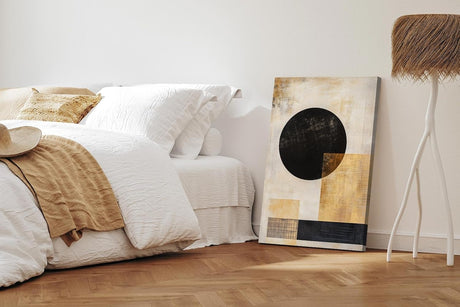 Paul Sinus 60x90cm Wandbild, Visionäres Design in Fokusgeometrie – Abstrakte Harmonie in Gold und Schwarz erleben