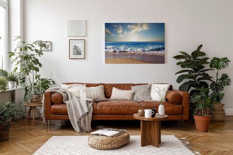 Sinus Art Wandbild 120x80cm Die brechenden Wellen im goldenen Licht erzeugen Ruhe und Dynamik zugleich