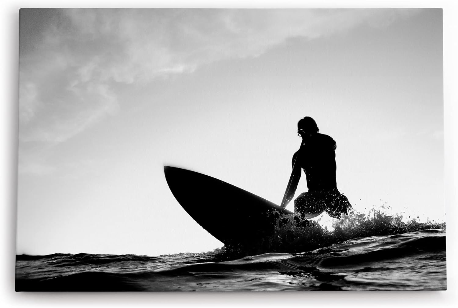 Paul Sinus Wandbild 120x80cm Surfer Surfbrett Schwarz Weis Ozean Wellen Fotokunst