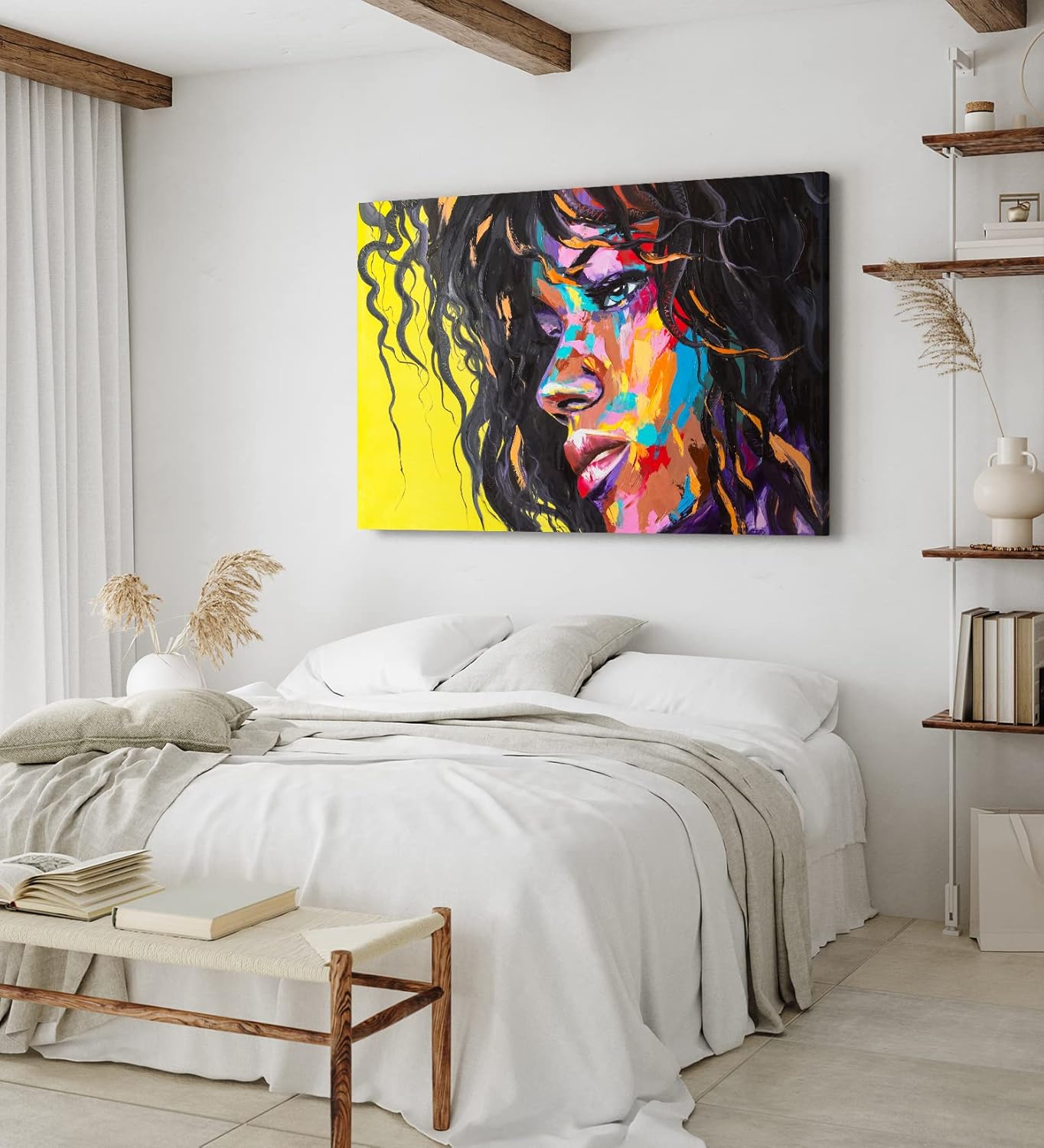 Wandbild 120x80cm Porträt einer jungen Frau Kunstvoll Farbenfroh Abstrakt