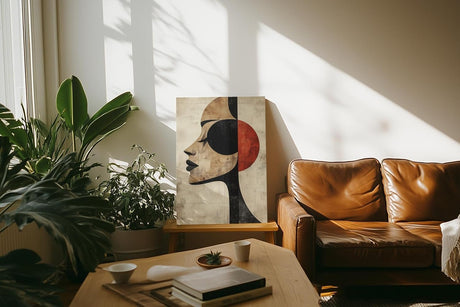 Paul Sinus 60x90cm Wandbild Red Harmony – Abstraktes Frauenprofil in kraftvoller Komposition auf Leinwand Holzrahmen