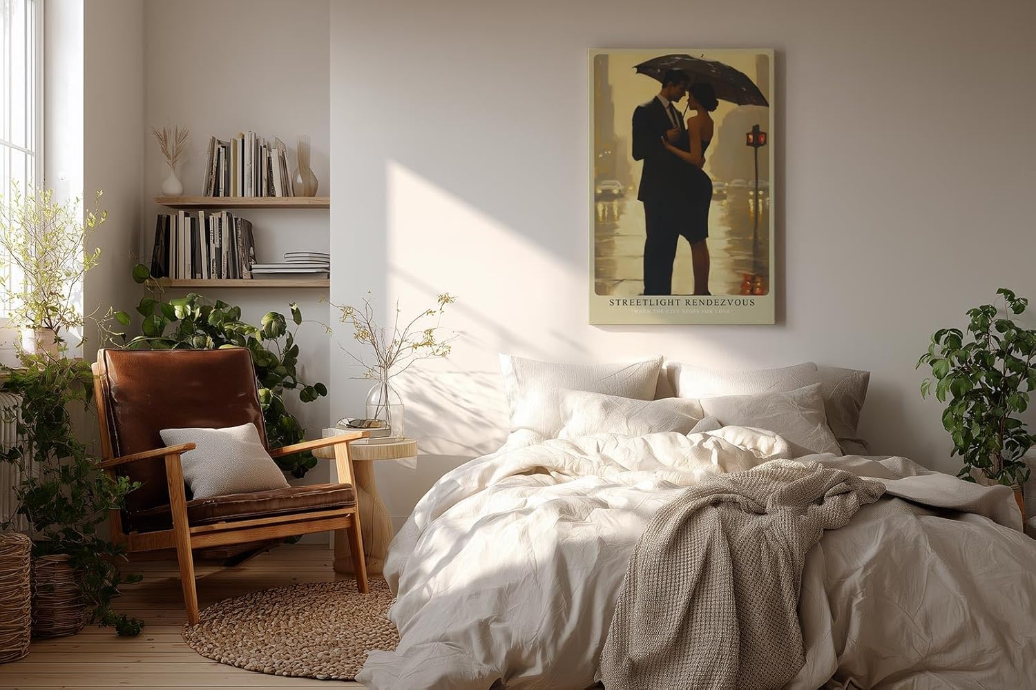 Paul Sinus Wandbild in 40x60cm Streetlight Rendezvous – romantische Stadtszene bei Regen in impressionistischem Stil für elegante Raumgestaltung