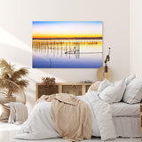 Paul Sinus Wandbild 120x80cm Abendröte Meer Fischernetze Kraniche Horizont Berge