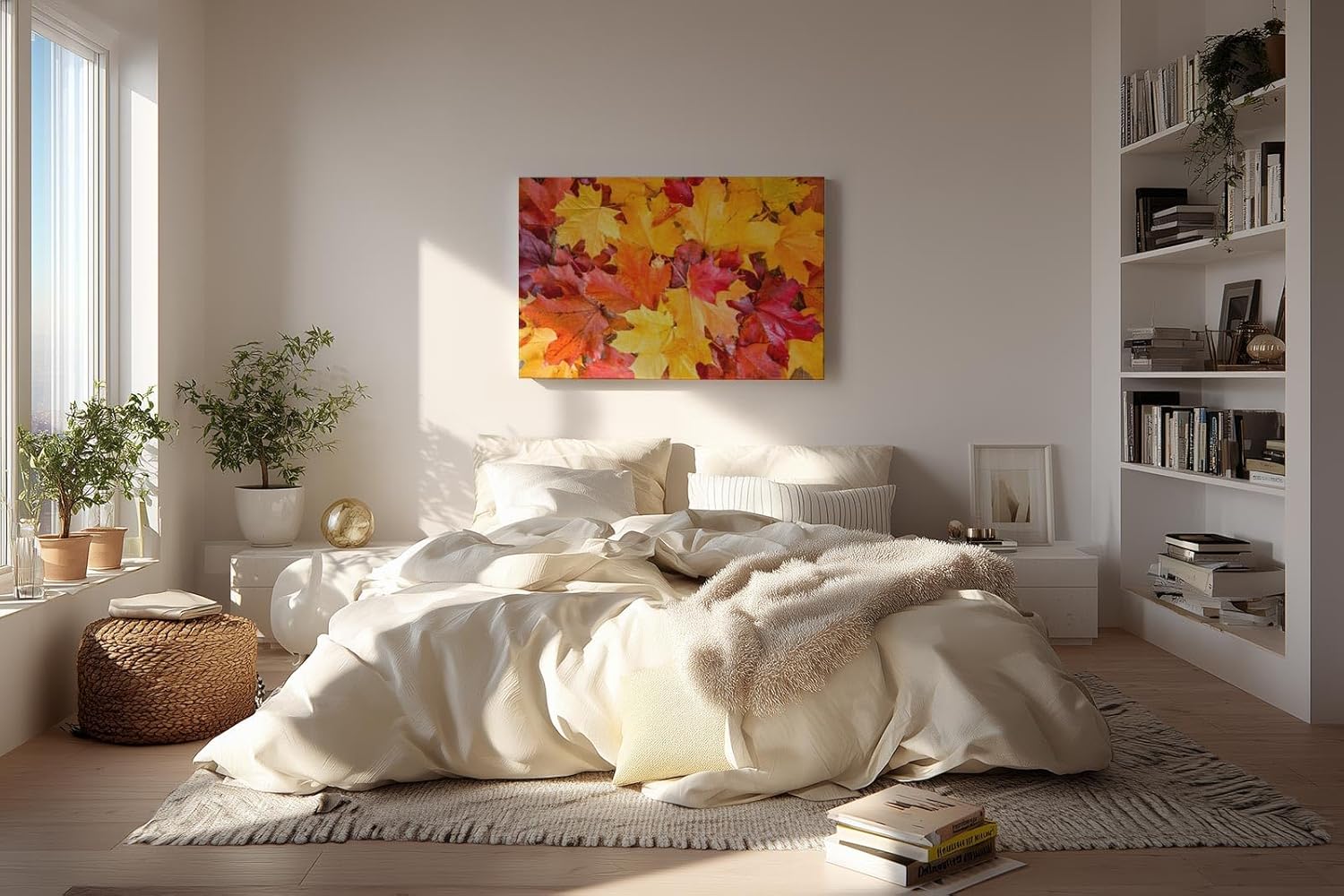 Sinus Art Wandbild 120x80cm Vielfältige Ahornblätter in leuchtenden Gelb- und Rottönen in Nahaufnahme