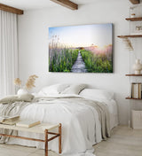 Paul Sinus Wandbild 120x80cm Sommer Sonnenaufgang Holzweg Natur Gras Strandweg