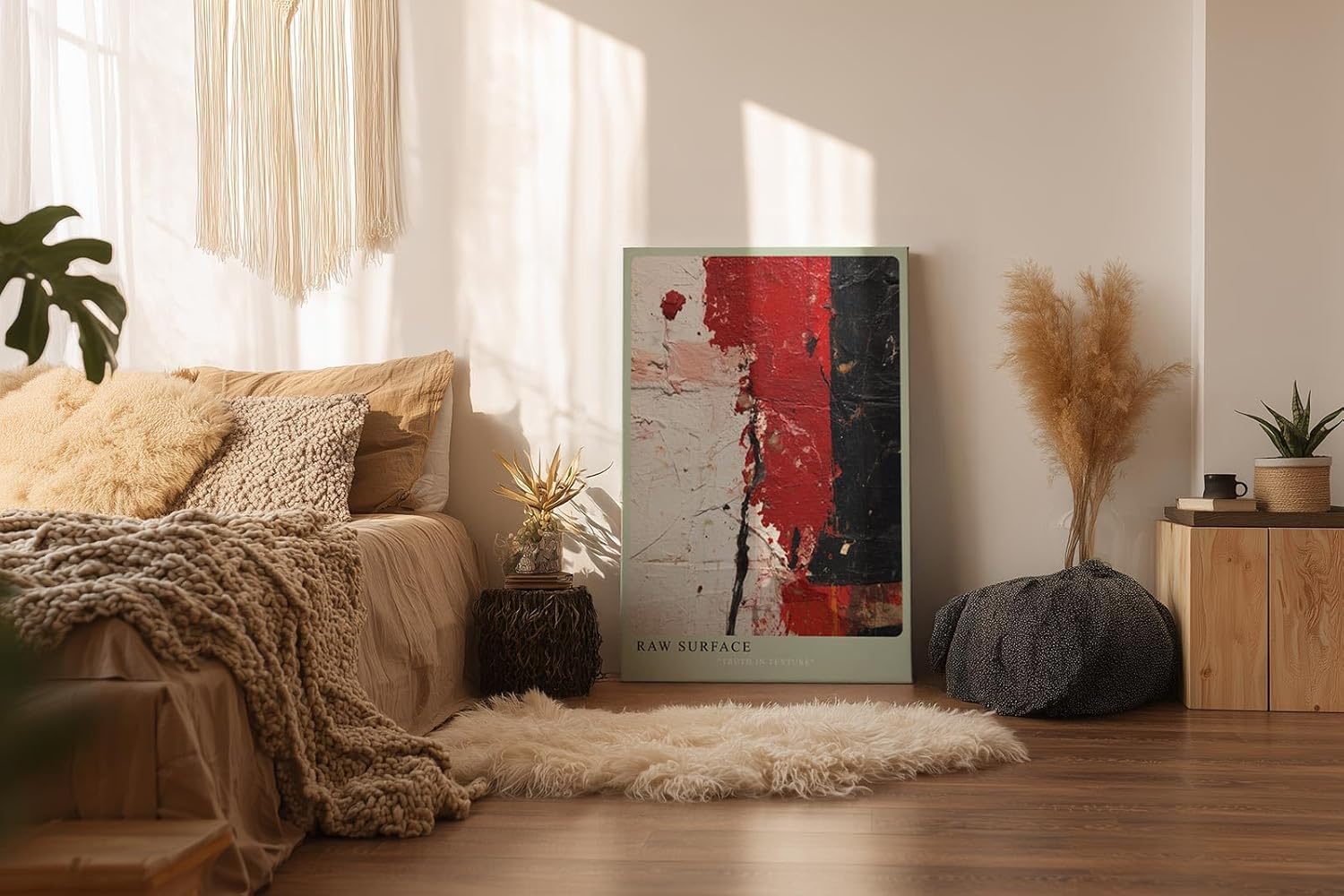 Paul Sinus Wandbild in 40x60cm Raw Surface – Abstrakte Strukturen in kräftigem Rot, Schwarz und Weiß mit markanter Textur