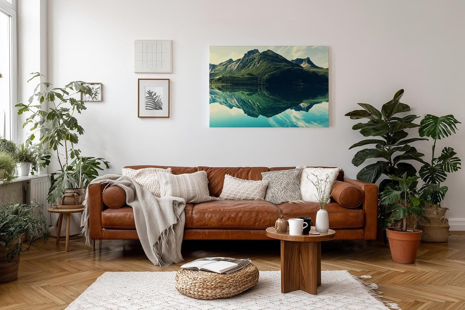 Sinus Art Wandbild 120x80cm Faszinierende Bergspiegelung mit beeindruckender Symmetrie für harmonisches Raumgefühl